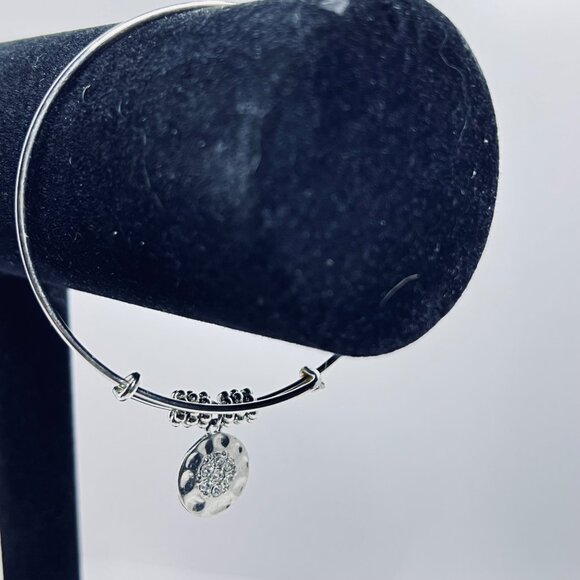 Silver Tone Bangle Bracelet With Round Rhinestone Charm (5800) - Picture 3 of 4